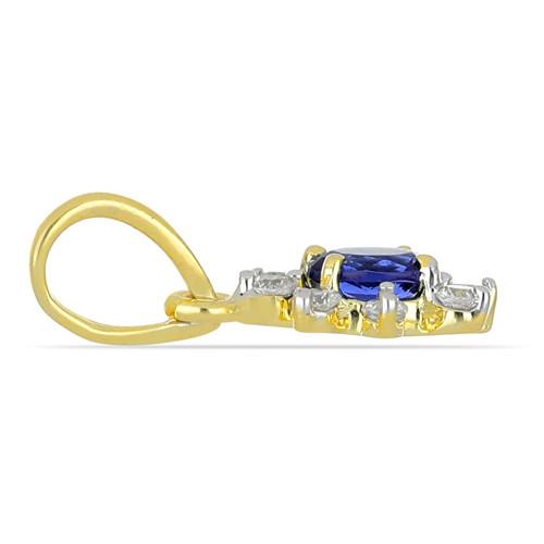 BUY REAL TANZANITE GEMSTONE 14K GOLD PENDANT WITH WHITE DIAMOND